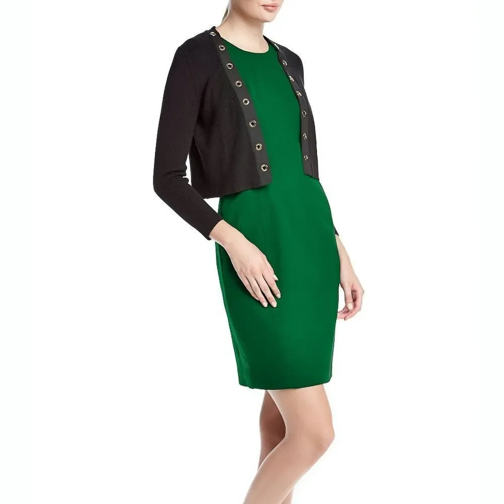 New! CALVIN KLEIN Women's Grommet Black Cropped Cardigan Shrug Sweater